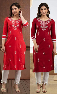 vikshi Women Embroidered Straight Kurta(Multicolor)