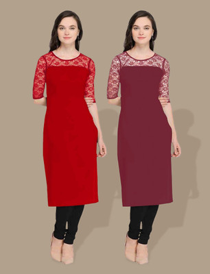 Maheshvi Women Self Design Straight Kurta(Maroon)