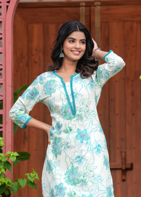 BKApparels Women Printed Straight Kurta(Green)