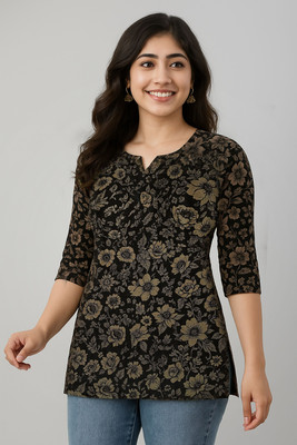 Adi fashion collection Women Floral Print A-line Kurta(Black)