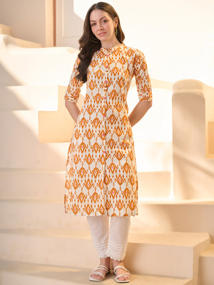 Stylum Women Ikat A-line Kurta(Orange)