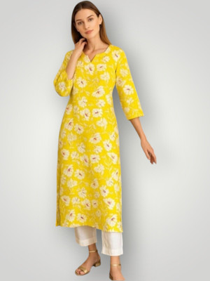 HouseOfCommon Women Printed A-line Kurta(Yellow)