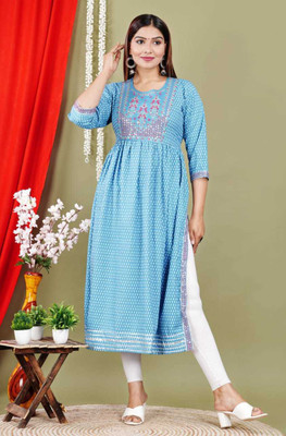 TRINABH Women Embellished A-line Kurta(Light Blue)