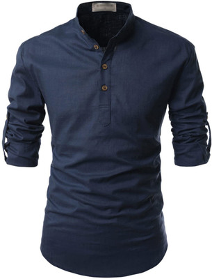 FOLGEN Men Solid Straight Kurta(Dark Blue)