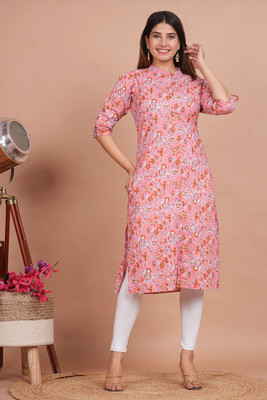 grinah fashion Women Floral Print Straight Kurta(Pink)