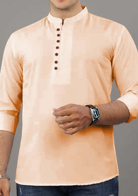 RAREMARK Men Solid Straight Kurta(Orange)