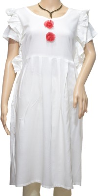 Anush Collections Women Self Design Ethnic Dress Kurta(White)