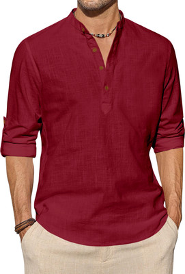 SHOPYCLICK Men Solid Straight Kurta(Maroon)