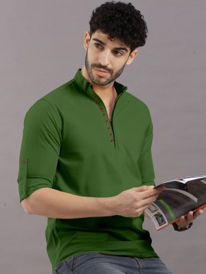 VTEXX Men Solid Straight Kurta(Green)