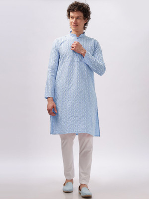 ANOUK Men Abstract Straight Kurta(Blue)