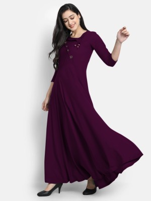 looknchoice Women Solid Gown Kurta(Purple)