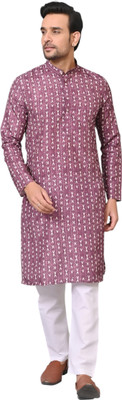 TMODNX Men Printed Straight Kurta(Purple)