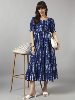 Jash Creation Women Fit and Flare Blue Maxi/Full Length Dress