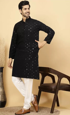 Firoz enterprises Men Embroidered A-line Kurta(Black)