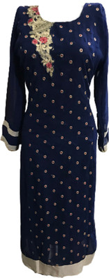 Mahak Women Embroidered Straight Kurta(Dark Blue)