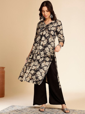 ANOUK Women Printed A-line Kurta(Black)