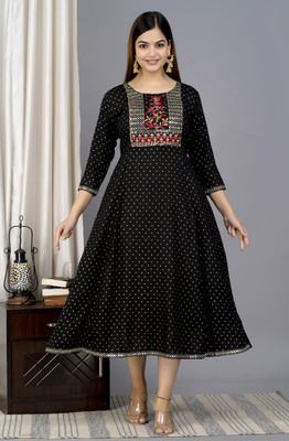 HANSHIKA Women Printed Anarkali Kurta(Black)
