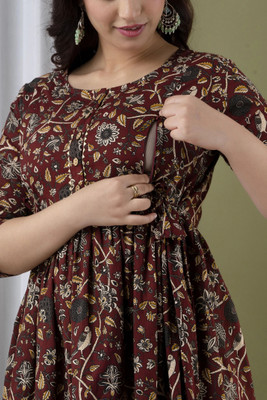 Silakiva Women Printed Anarkali Kurta(Maroon)