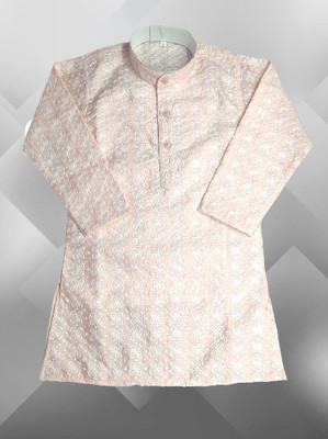 seetoo Boys Embroidered Straight Kurta(White, Pink)