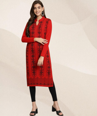 HERMISTON Women Printed Straight Kurta(Red)