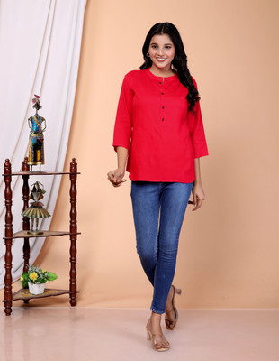 HouseOfCommon Women Solid Straight Kurta(Red)
