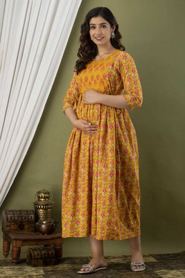 GOKULAM Women Fit and Flare Multicolor Midi/Calf Length Dress
