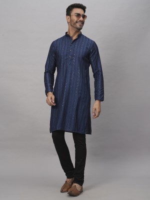 SWAGG INDIA Men Embroidered Straight Kurta(Dark Blue)