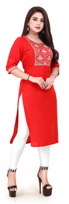Jayshree Fab Women Embroidered A-line Kurta(Red)