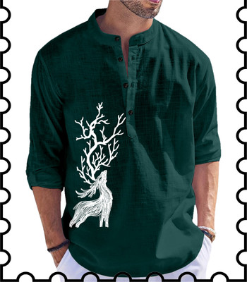 Kavyangle Creation Men Animal Print Straight Kurta(Green)