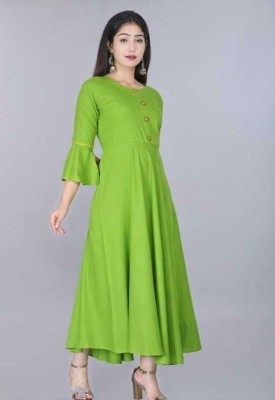 INDORIYA Women Solid Flared Kurta(Green)