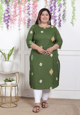 akritik Women Printed Straight Kurta(Green)