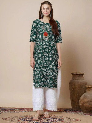 EthnicBasket Women Printed A-line Kurta(Green)