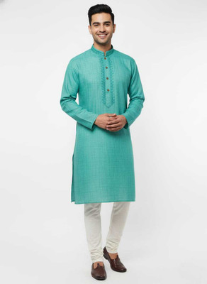 hottess Men Solid Straight Kurta(Light Green)