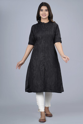 Dizon Women Solid A-line Kurta(Black)