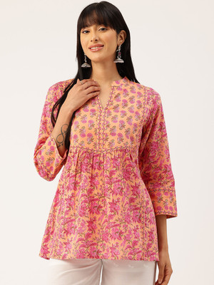 Feranoid Retail Women Floral Print Straight Kurta(Pink)