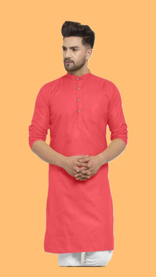 HouseOfCommon Men Solid A-line Kurta(Red)