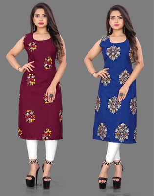 Modli 20 Fashion Women Floral Print Straight Kurta(Maroon)