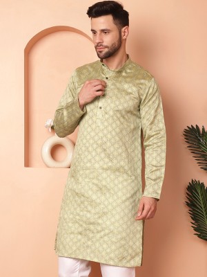 Jompers Men Woven Design Straight Kurta(Light Green)