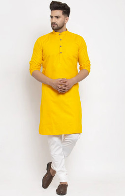 CHENECLOTH Men Solid Straight Kurta(Yellow)