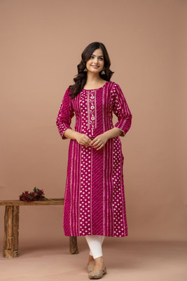 Sehrish Store Women Printed Straight Kurta(Pink)