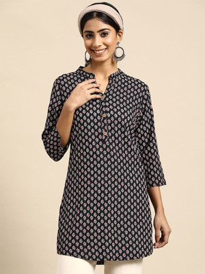 ANOUK Women Printed Straight Kurta(Black, White)