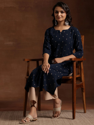 LIBAS Women Printed Straight Kurta(Blue)