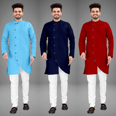 DIAMOND CLUSTER Men Self Design Trail Cut Kurta(Multicolor)