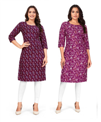 shilpa synthetic Women Printed Straight Kurta(Purple)