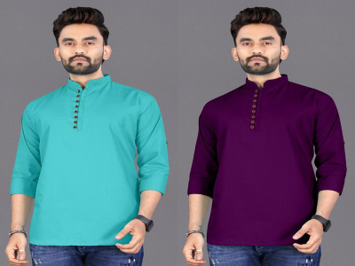 click n buy Men Solid Straight Kurta(Blue, Purple)
