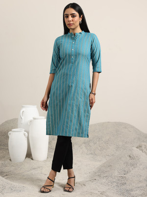 LIBAS Women Woven Design Straight Kurta(Blue)