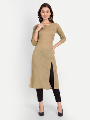 Convious Women Self Design A-line Kurta(Beige)