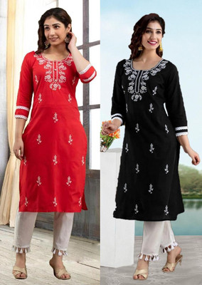 SISTO Women Chikan Embroidery A-line Kurta(Multicolor)