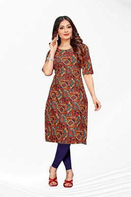HouseOfCommon Women Printed Straight Kurta(Brown)