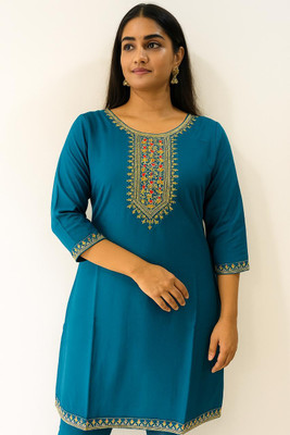 The Kriyanshi Fashion Women Embroidered A-line Kurta(Blue)